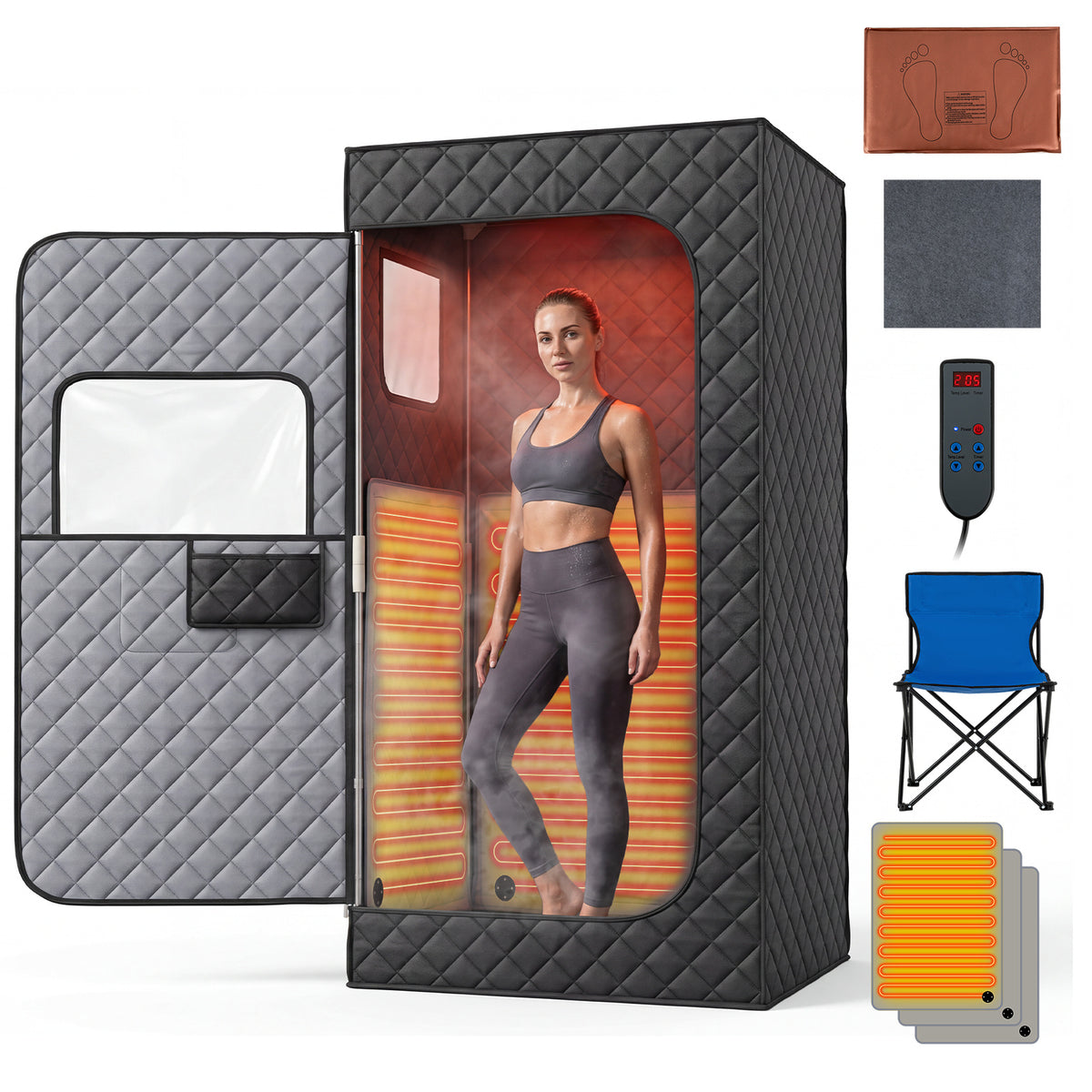 Portable Far Infrared Sauna Box for Home with Heated Foot Pad-Black