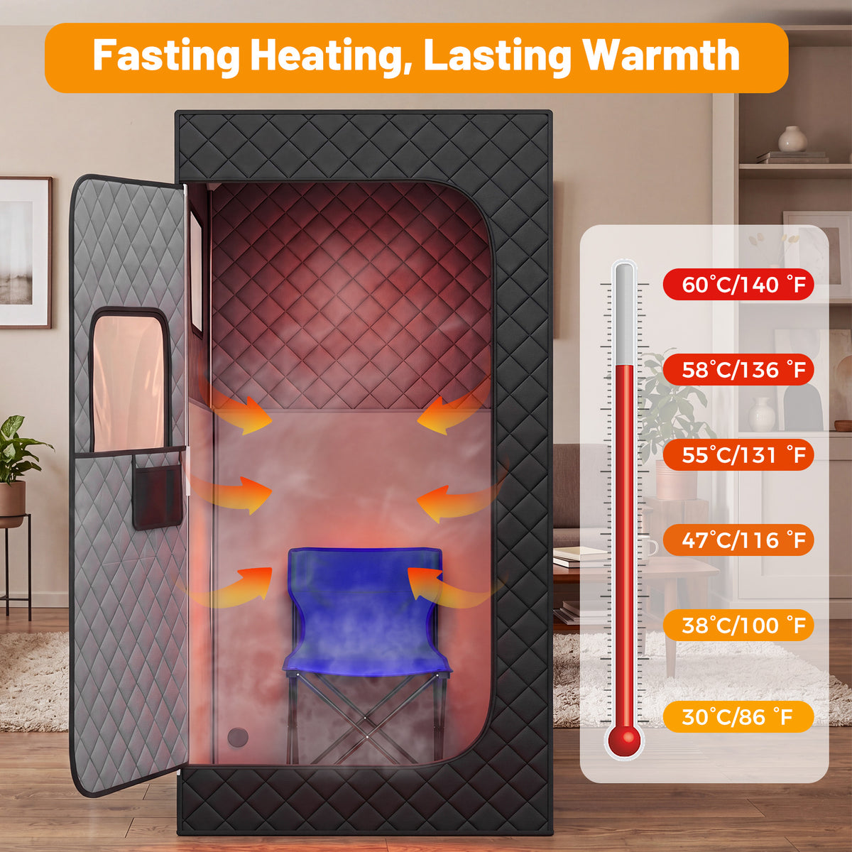 Portable Far Infrared Sauna Box for Home with Heated Foot Pad-Black