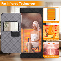 Portable Far Infrared Sauna Box for Home with Heated Foot Pad-Black