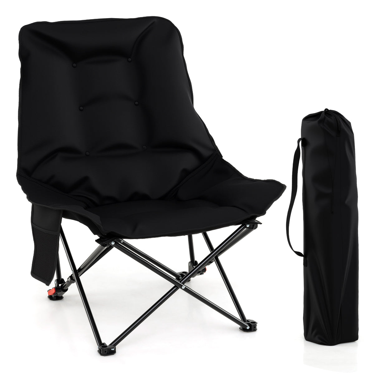 Portable Folding Camping Chair with 2-Level Adjustable Backrest and Side Pocket-Black