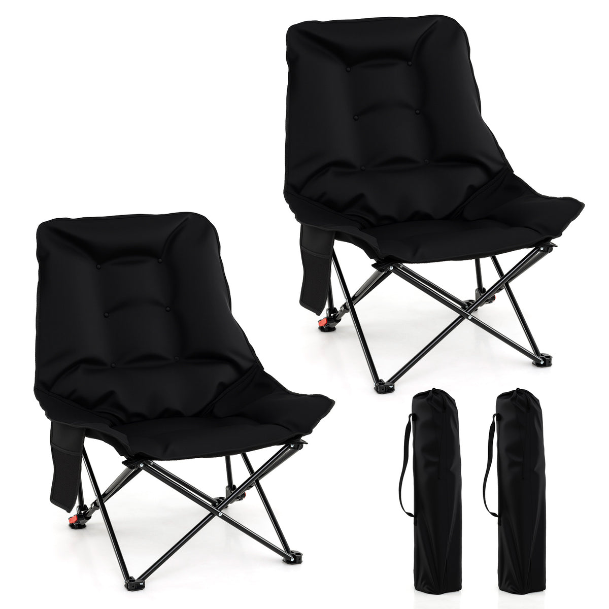 Portable Folding Camping Chair with 2-Level Adjustable Backrest and Side Pocket-Black