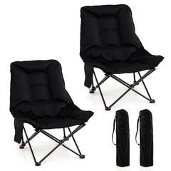 Portable Folding Camping Chair with 2-Level Adjustable Backrest and Side Pocket-Black