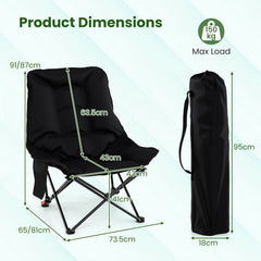 Portable Folding Camping Chair with 2-Level Adjustable Backrest and Side Pocket-Black