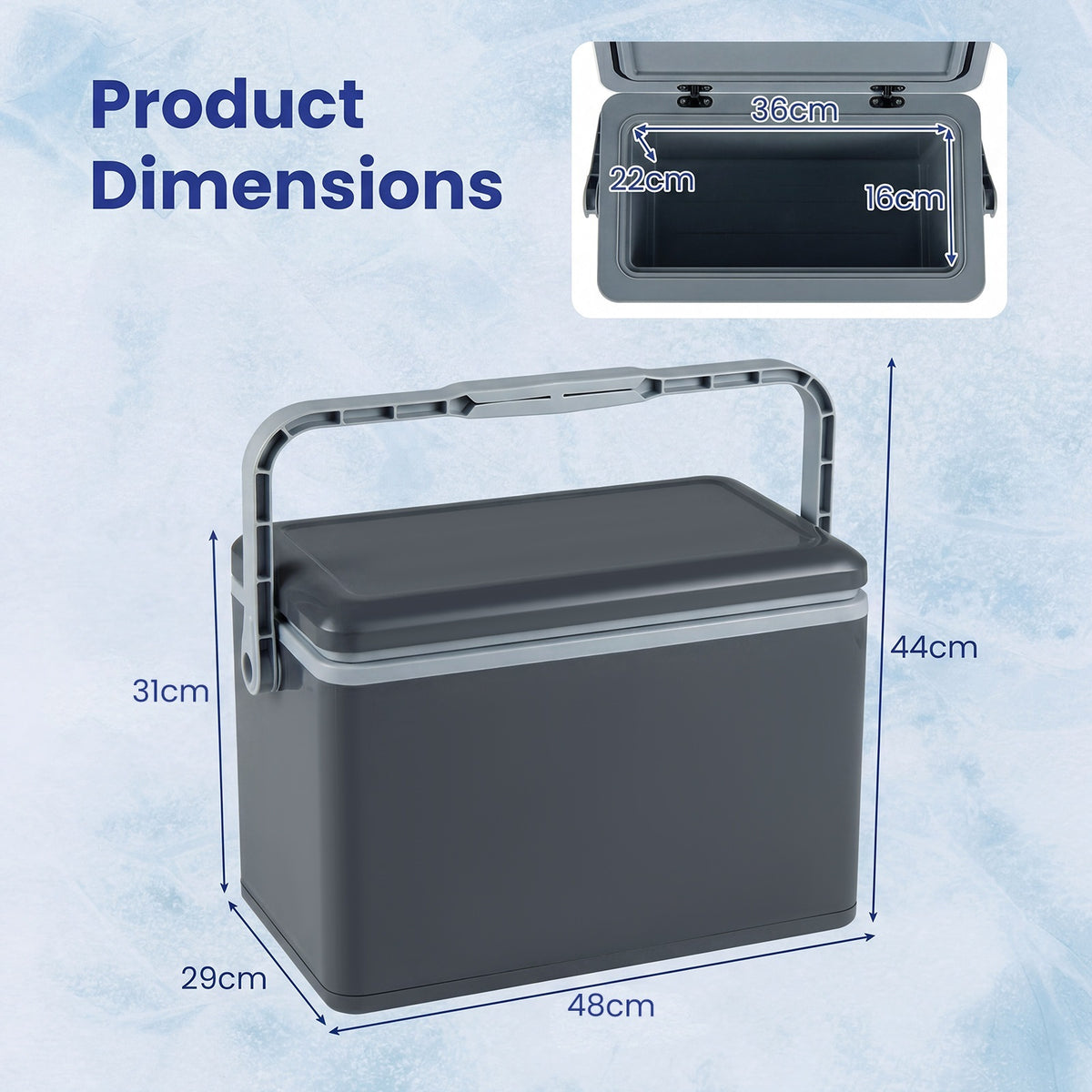 Portable Hard Cooler 12 L Injection Molded Insulated Ice Chest with Easy-Grip Handle-Grey