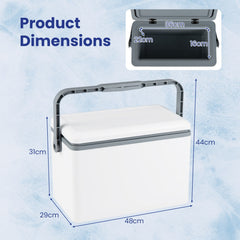 Portable Hard Cooler 12 L Injection Molded Insulated Ice Chest with Easy-Grip Handle-White
