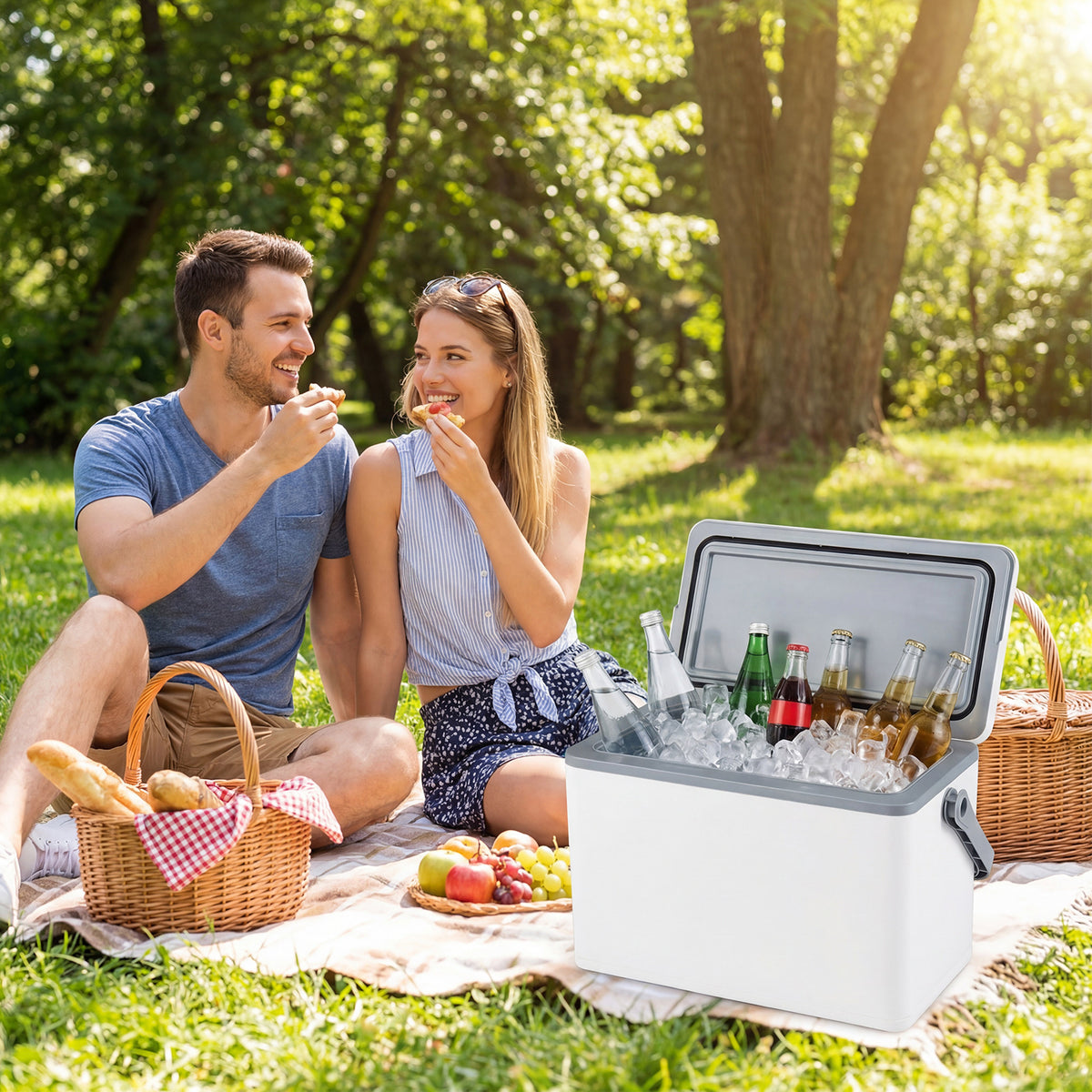 Portable Hard Cooler 12 L Injection Molded Insulated Ice Chest with Easy-Grip Handle-White