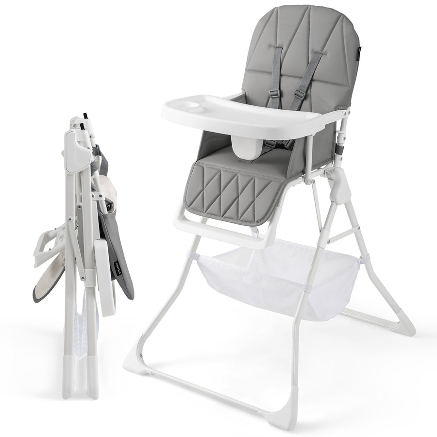 Portable High Chair with 3-Level Adjustable Tray and Footrest-Grey