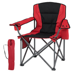 Portable Oversized Camping Chair with Zippered Cooler Pouch and Cup Holder-Red