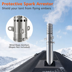 Portable Wood Burning Stove with 7 Chimney Pipes and Spark Arrestor-Silver