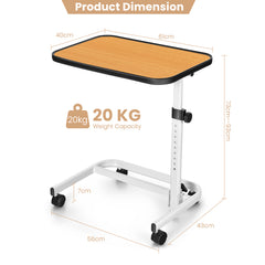 Portable Bedside Table with 9 Level Adjustable Height-Natural