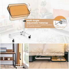 Portable Bedside Table with 9 Level Adjustable Height-Natural