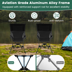 Portable Camping Chair High Back Ultra-Lightweight Foldable Backpacking Chair-Black