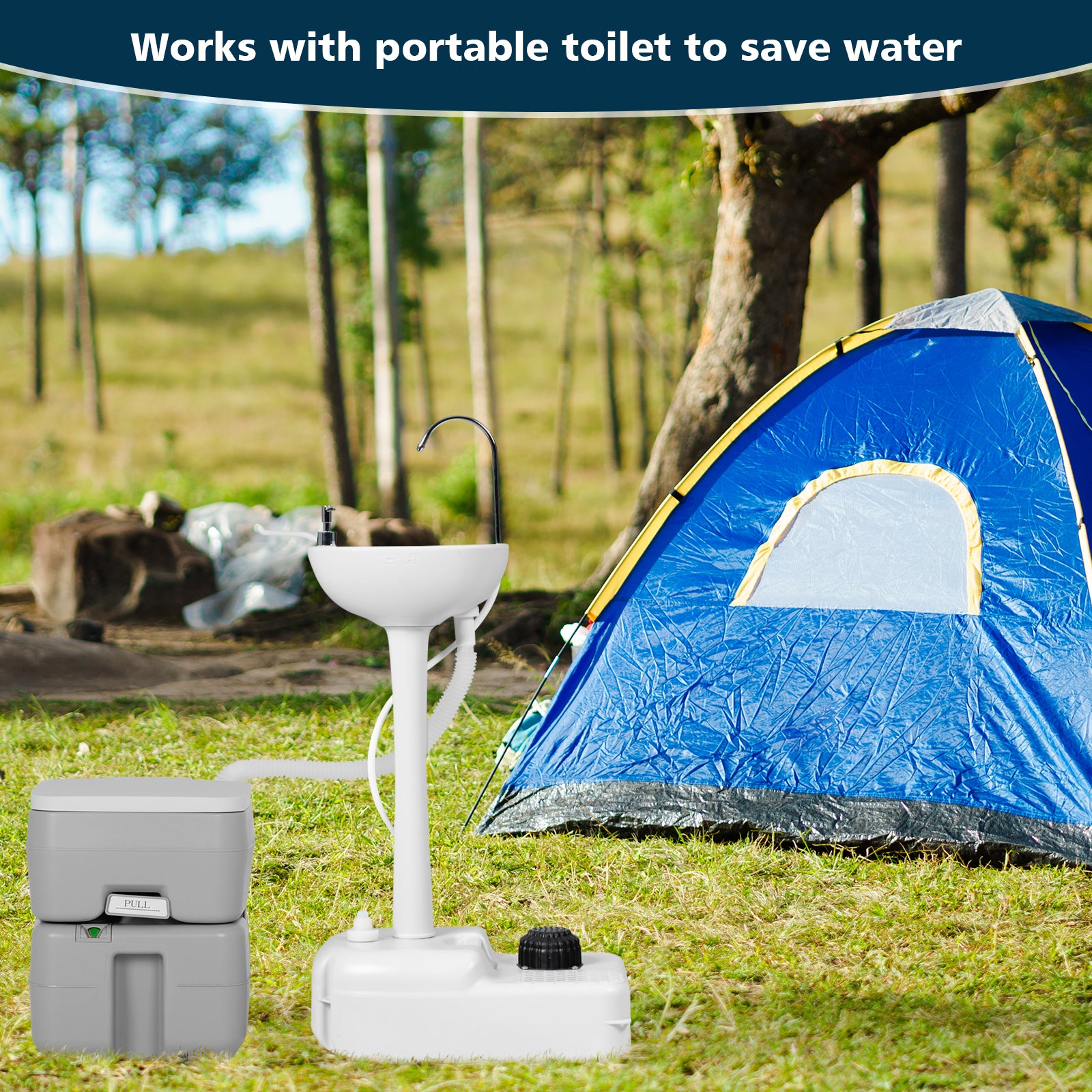 Portable Camping Sink with Rolling Wheels and Running Faucet