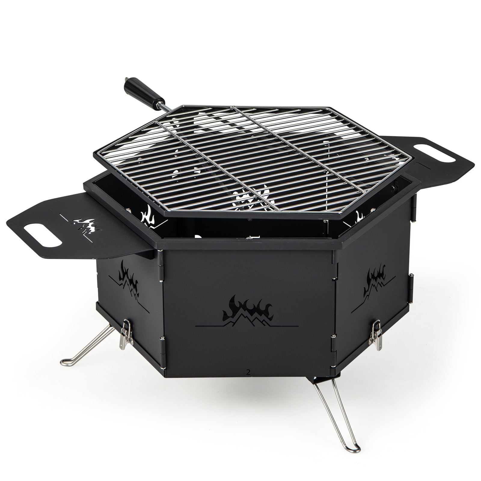 Portable Charcoal Grill Stove with Rotatable Grill and Foldable Body