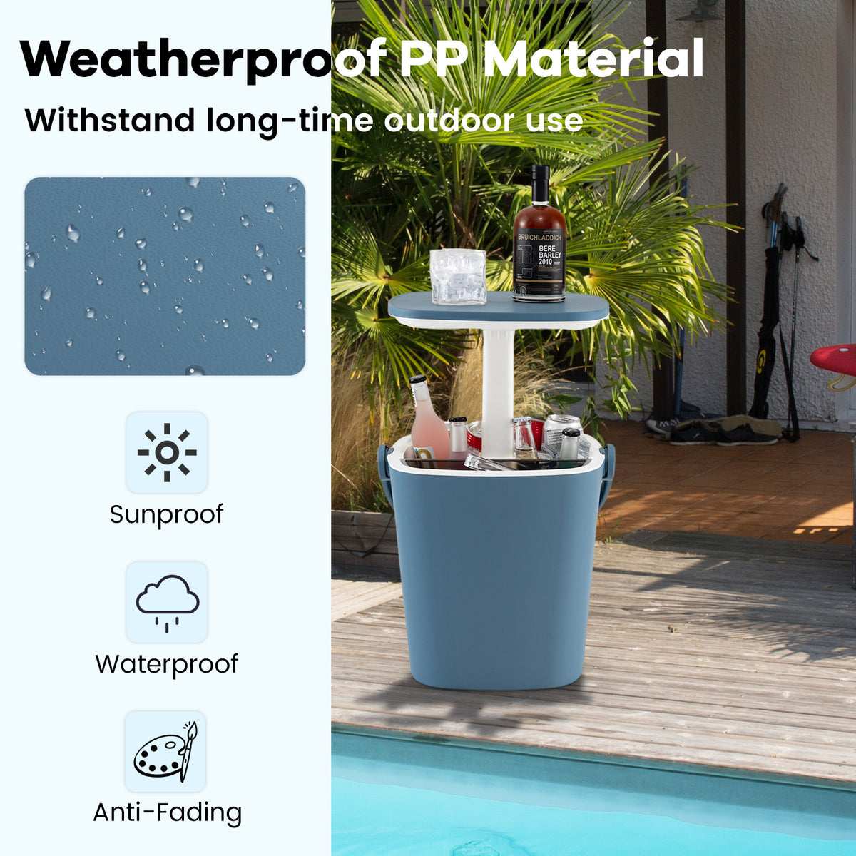 Portable Cooler Side Table with Handle and Bottle Opener-Blue