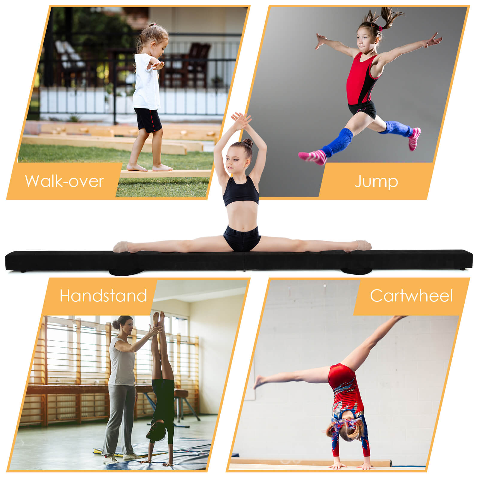 Portable Folding Gymnastic Beam with Carrying Handles-Black