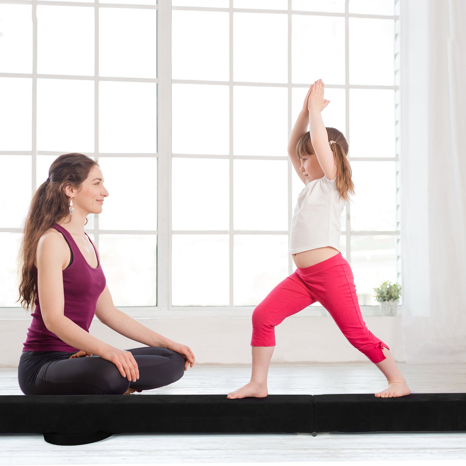 Portable Folding Gymnastic Beam with Carrying Handles-Black