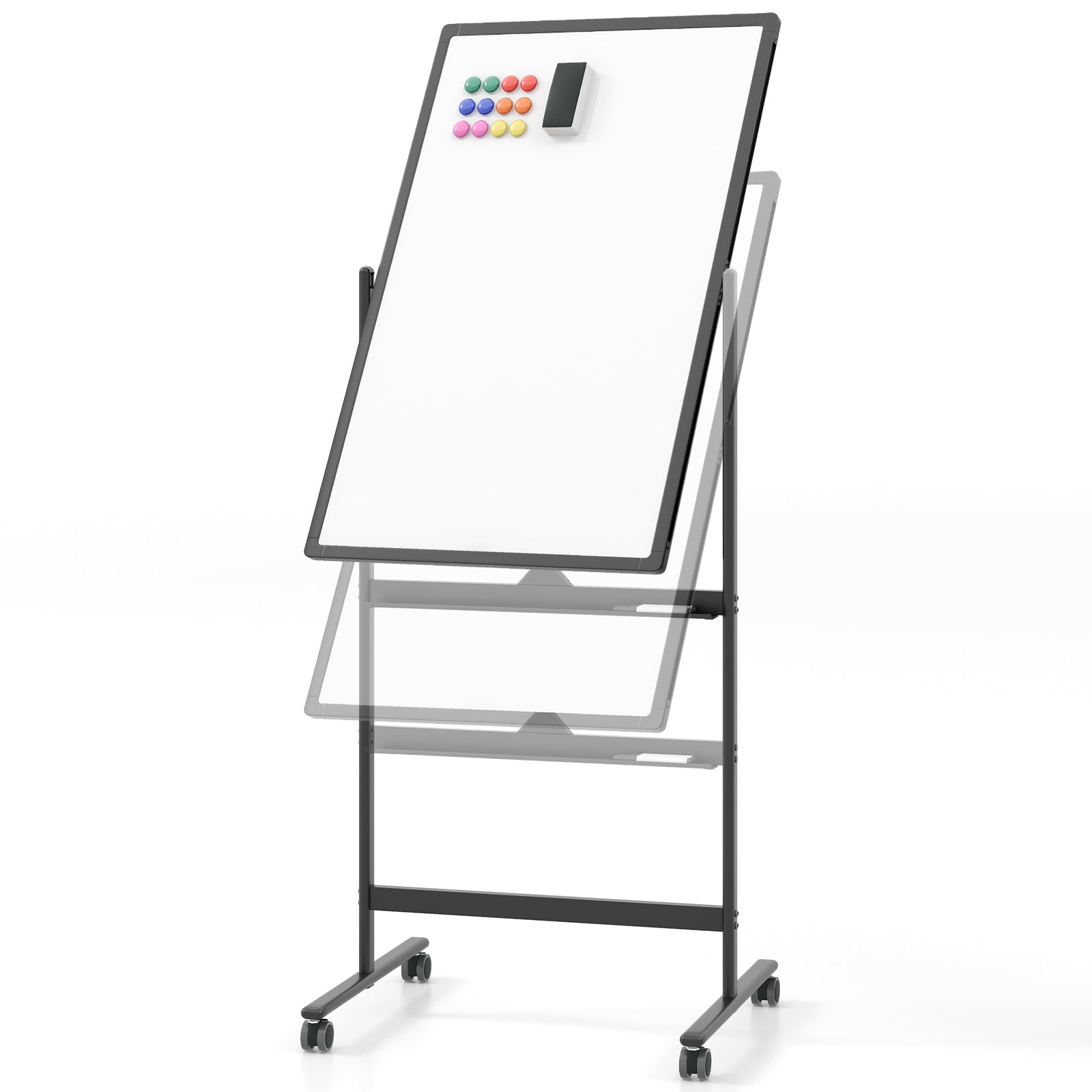 Reversible Rolling White Board with Black Markers and Board Eraser-Black-S