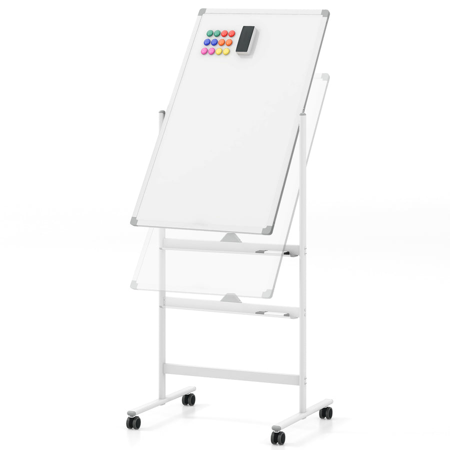 Reversible Rolling White Board with Black Markers and Board Eraser-White-S