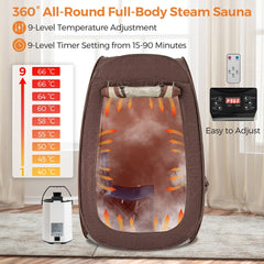 The steam sauna unit showing temperature settings and internal steam circulation