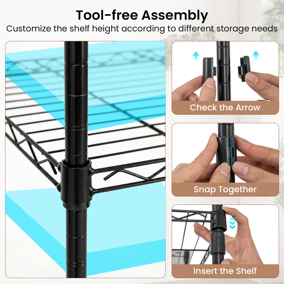 Portable Wardrobe Convertible Clothes Organizer with L-shape and Horizontal Installation-Black