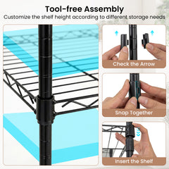 Portable Wardrobe Convertible Clothes Organizer with L-shape and Horizontal Installation-Black