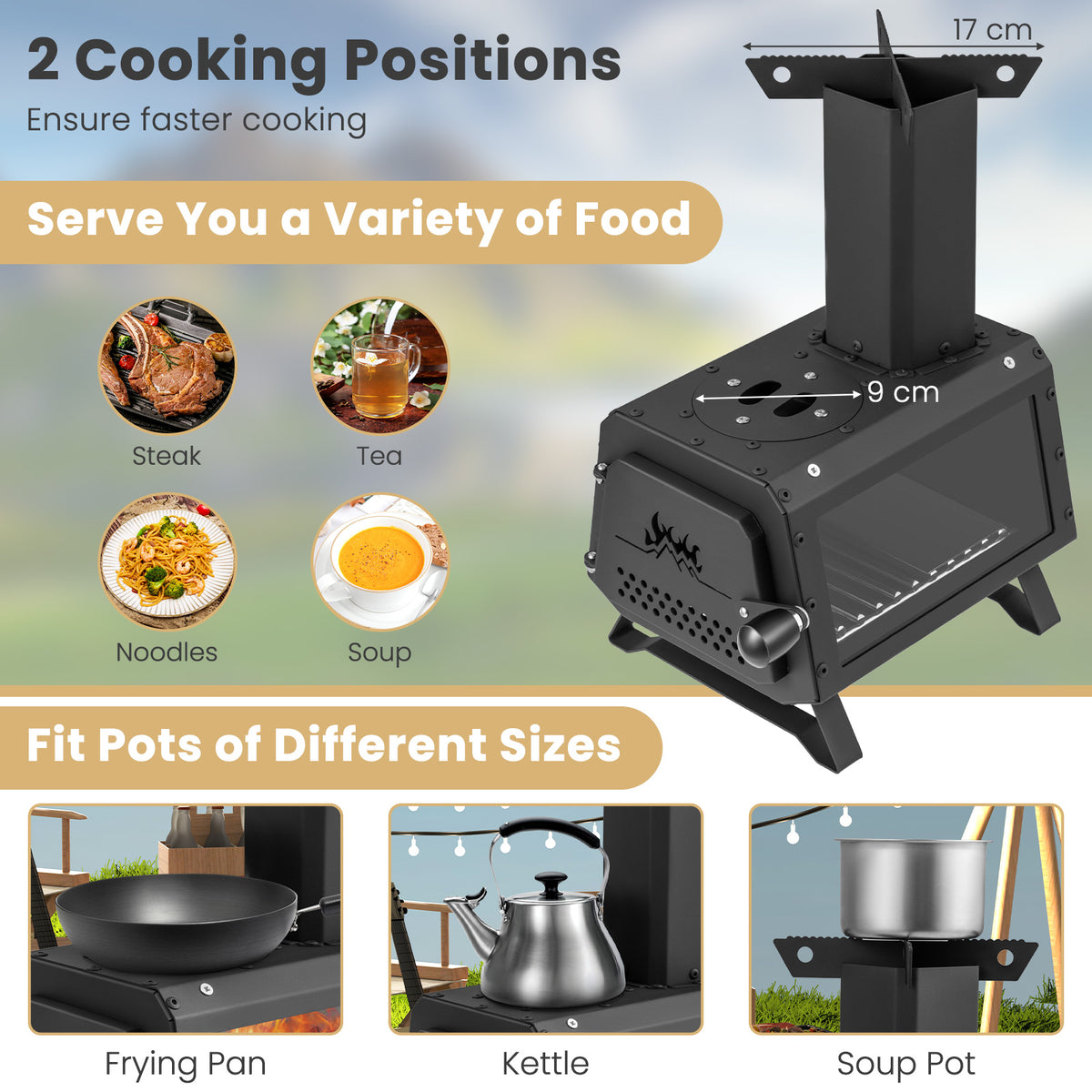 Portable Wood Burning Stove with 2 Cooking Positions