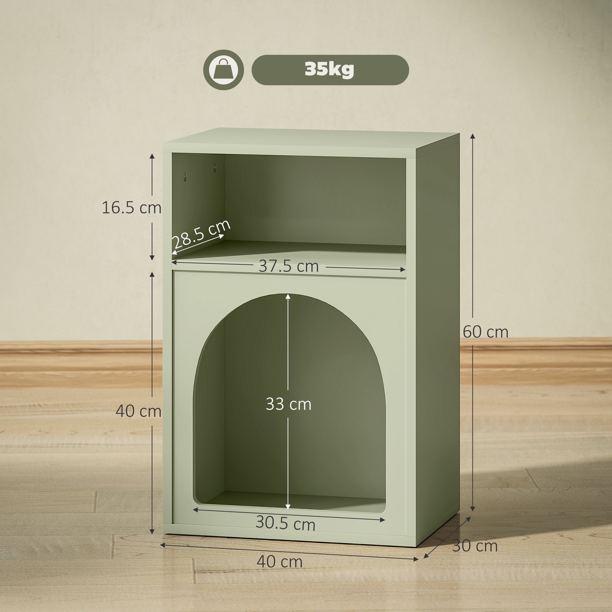 HOMCOM Bedside Table with 2 Open Compartments - Light Green