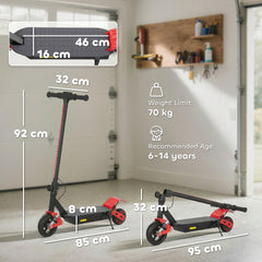 AIYAPLAY Foldable Kids Electric Scooter with LCD Display, Dual Shock Absorption, Up to 15 KM/H, Max Range 6 KM for Age 6-14, Red