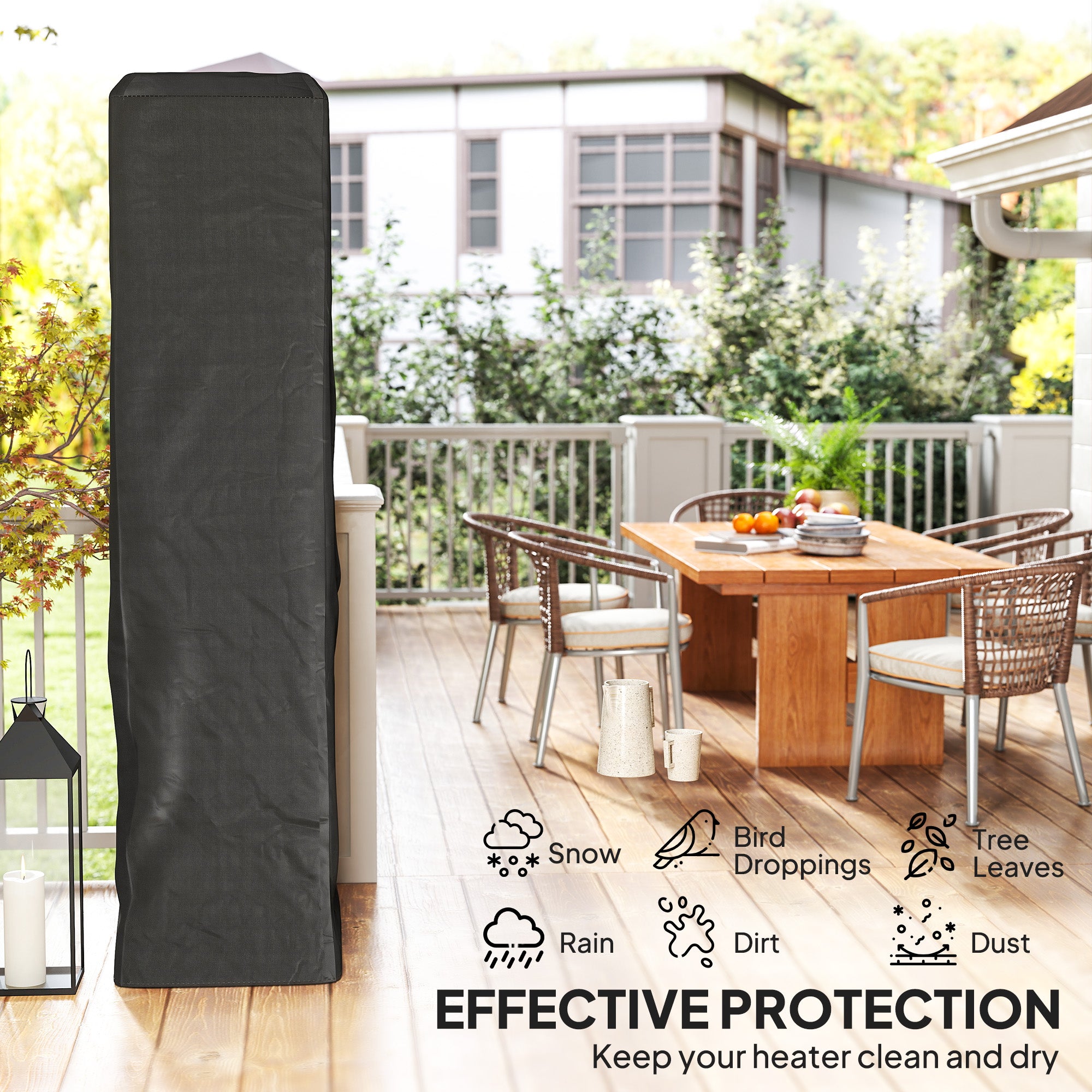 Outsunny Heavy Duty Gas Pyramid Patio Heater Cover, Full Length Outdoor Heater Cover Protector, UPF 30+ Oxford Fabric with Zipper, Black