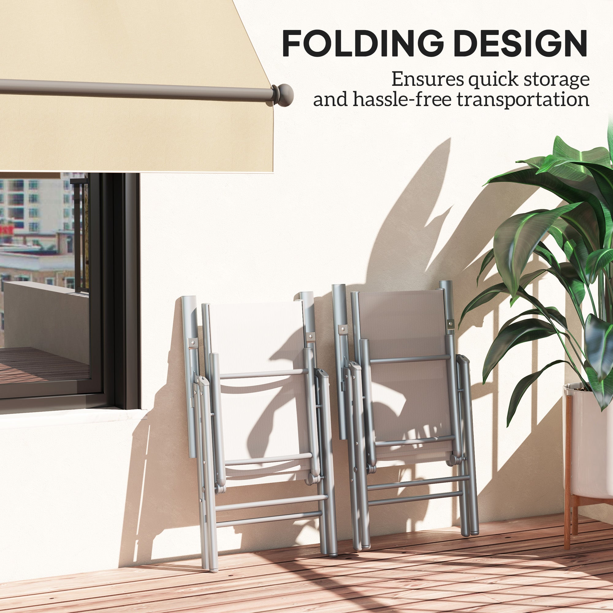 Outsunny Set of Two Aluminium Folding Chairs - Light Grey