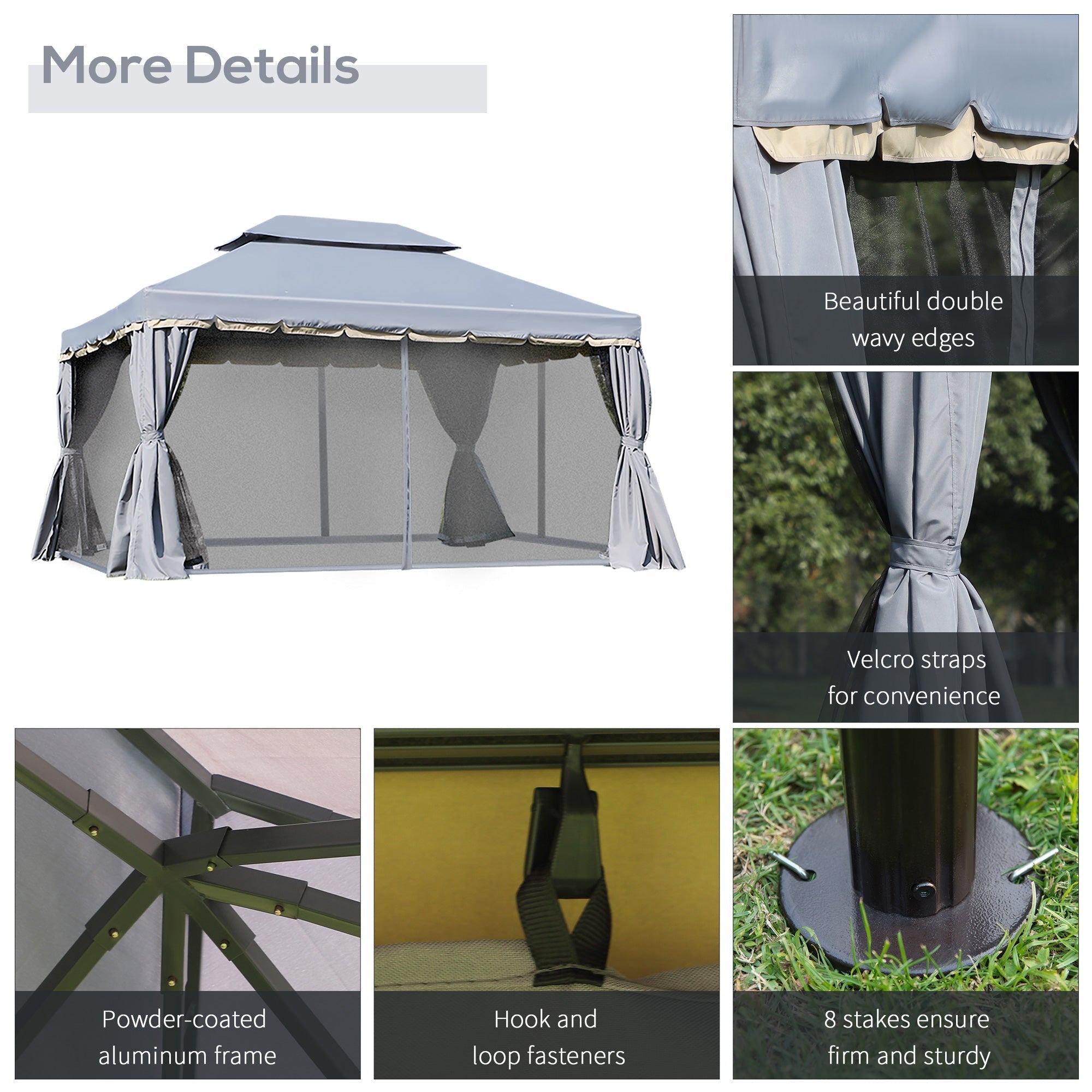 Outsunny 3 x 4m Aluminium Garden√Ç Gazebo, Marquee Canopy Shelter Pavilion Party Tent with Nets and Curtains for Garden and Deck, Grey