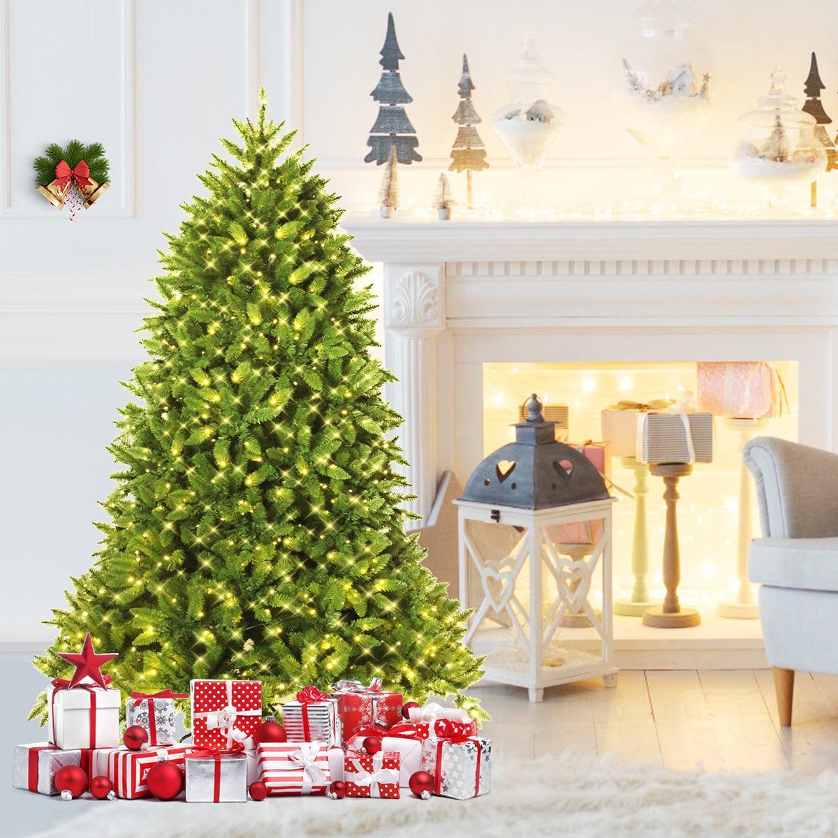 Pre-Lit Artificial Christmas Tree with 8 Lighting Modes and Foldable Metal Stand-6FT