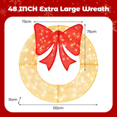 Pre-Lit Christmas Wreath with 200 LED Lights and Red Bow
