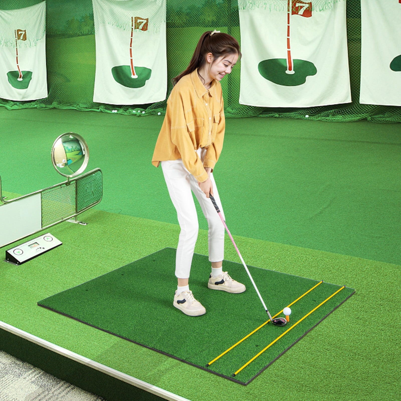 Premium Golf Practice Hitting Mat 3-In-1 with Synthetic Grass Turf-27 mm