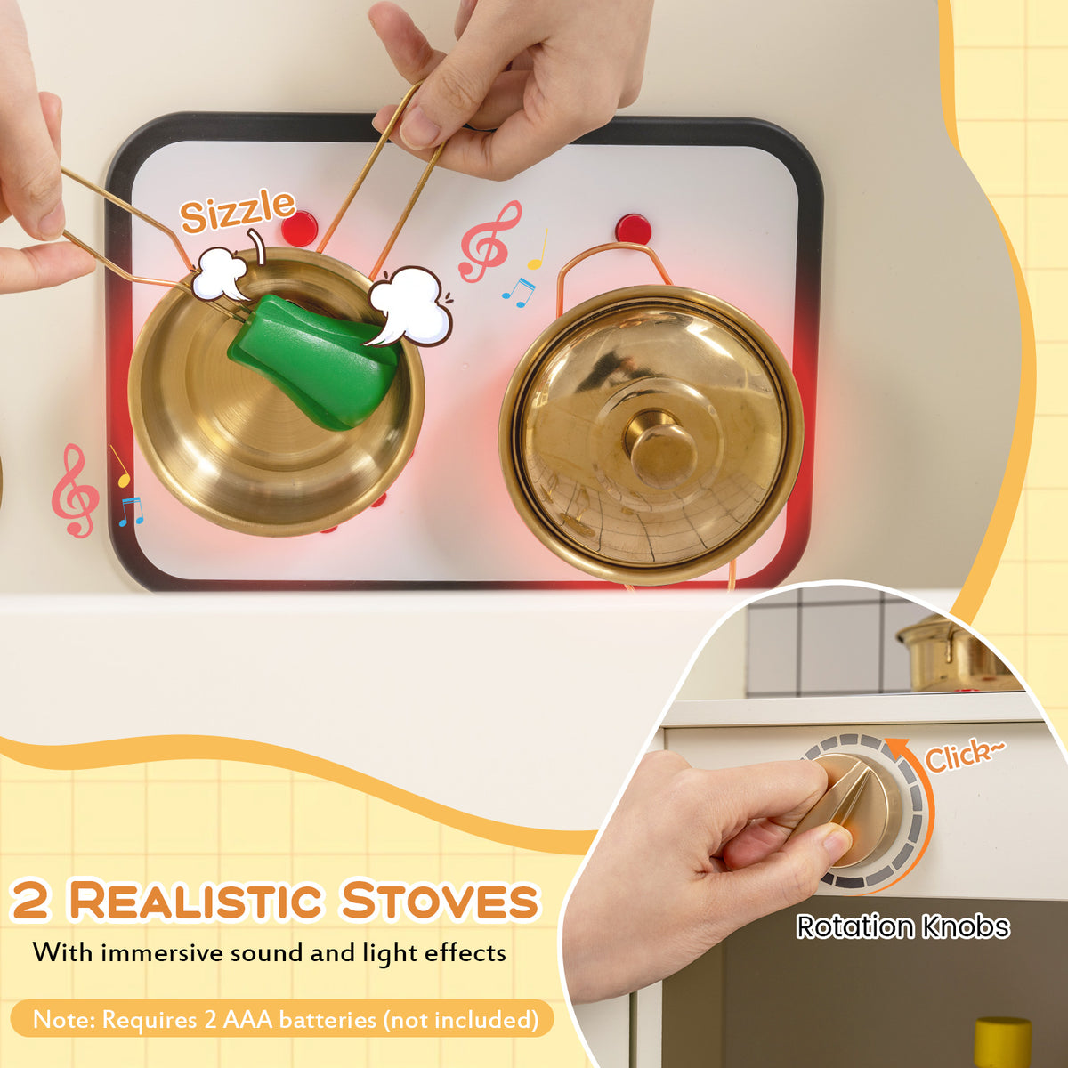 Pretend Play Corner Kitchen Set with Ice Dispenser Stoves for Boys Girls 3+-Beige