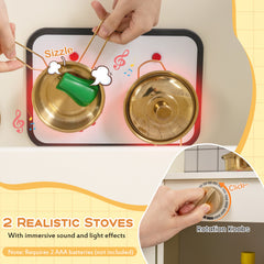 Pretend Play Corner Kitchen Set with Ice Dispenser Stoves for Boys Girls 3+-Beige