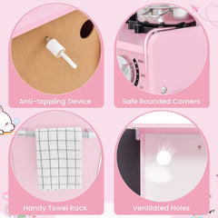 Toddler Pretend Kitchen Playset with Accessories and Simulated Sounds-Cream Pink