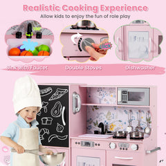 Toddler Pretend Kitchen Playset with Accessories and Simulated Sounds-Cream Pink