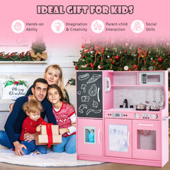 Toddler Pretend Kitchen Playset with Accessories and Simulated Sounds-Pink