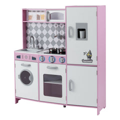 Pretend Play Kitchen with Ice Maker and Cooking Stove for Kids-Pink