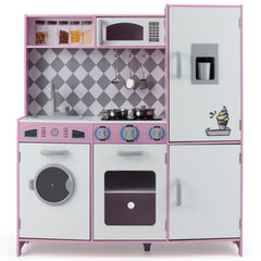Pretend Play Kitchen with Ice Maker and Cooking Stove for Kids-Pink