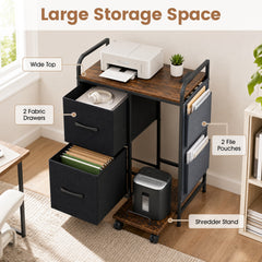 Printer Stand with Rolling Shredder Stand & Charging Station with Wheels-Rustic Brown