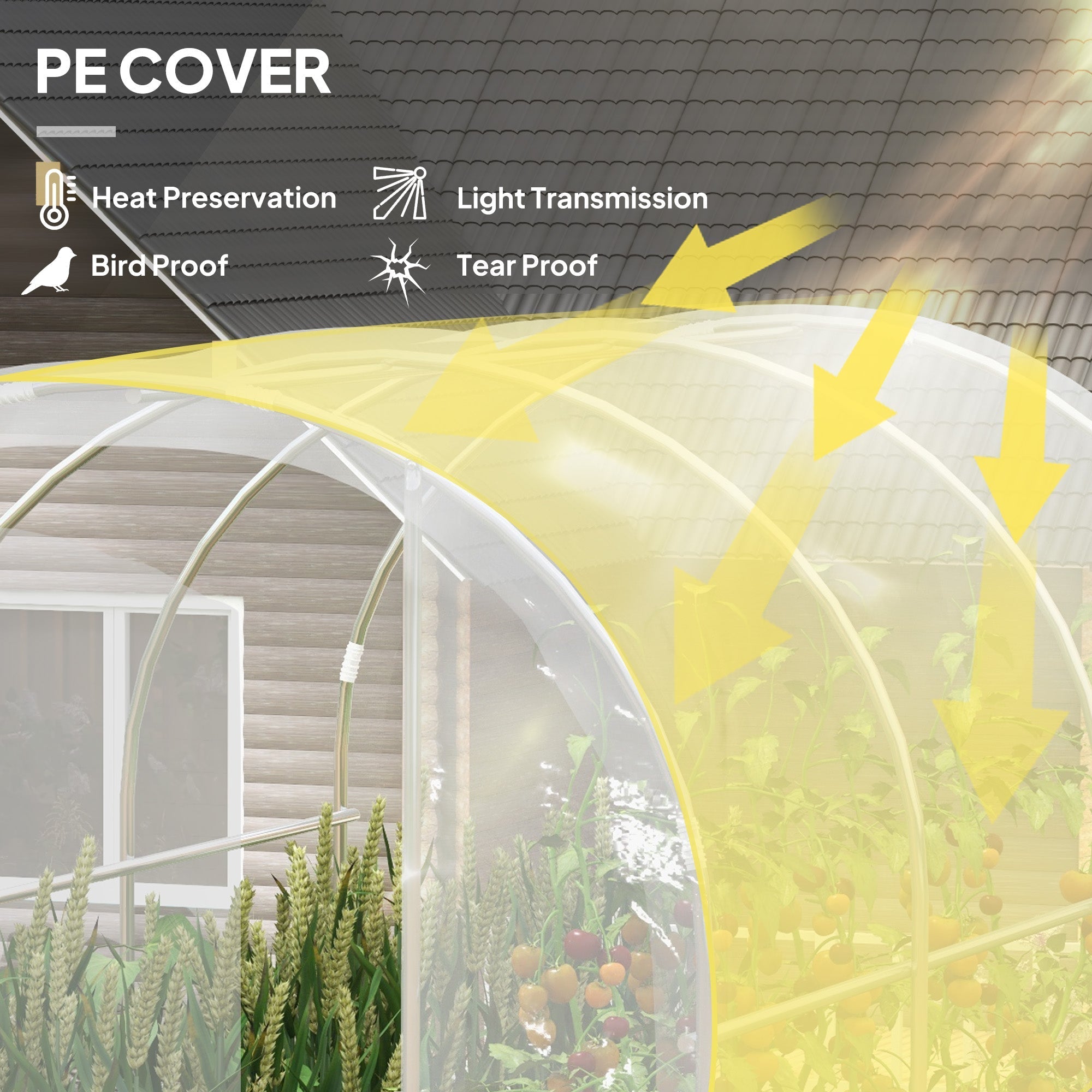 Outsunny Polytunnel Greenhouse Walk-in Grow House with PE Cover, Door and Galvanised Steel Frame, 3 x 2 x 2m, Clear