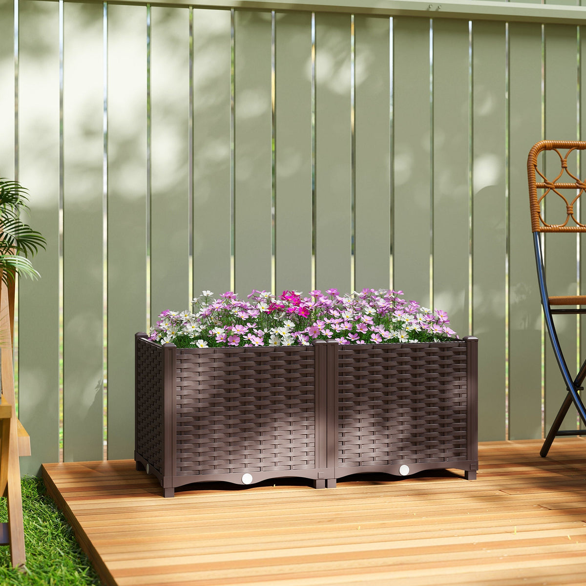 Outsunny Plastic Raised Garden Bed with Legs, Self Watering Elevated Planter Boxes with Drainage Holes and Plugs