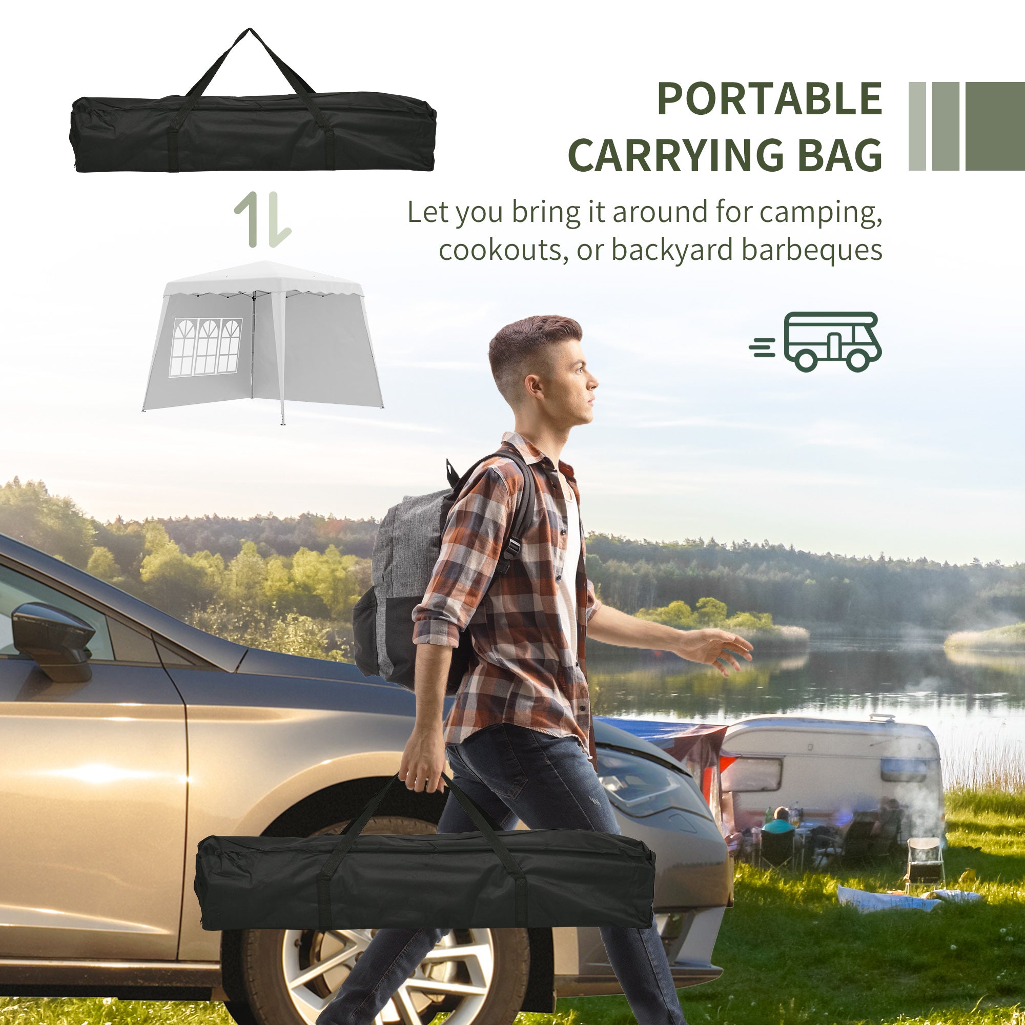 Outsunny 2.4 x 2.4m Two Wall Pop Up Gazebo - White