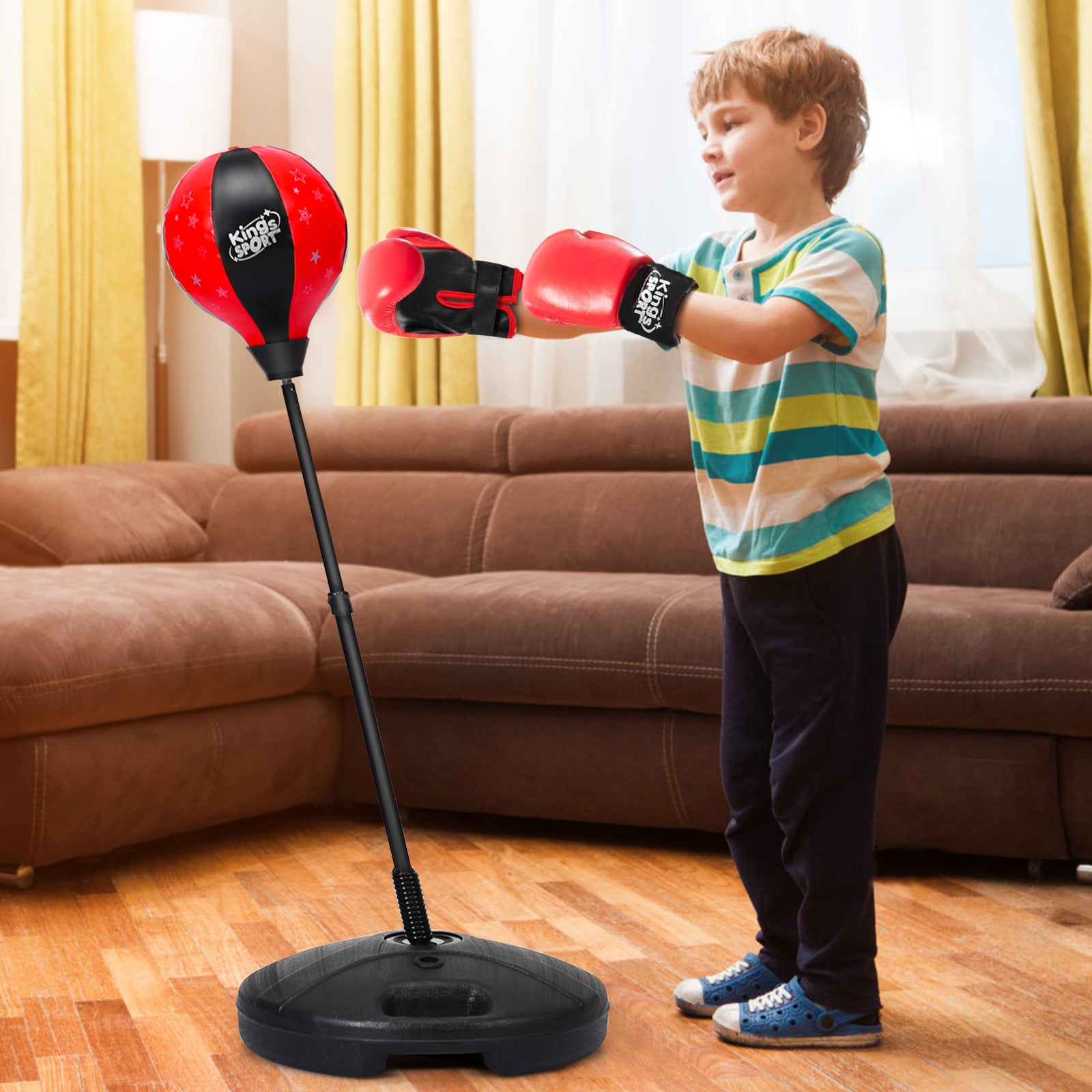 Kids Standing Punching Bag with Stand and Gloves-Red and Black
