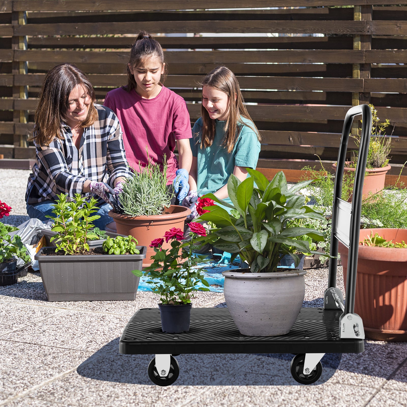 Push Cart Dolly with 400kg Weight Capacity and 360¬∞ Swivel Wheels-Black