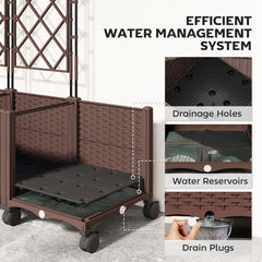 Outsunny Plastic Raised Planter with Trellis, Self Watering Raised Bed for Garden with Wheels, Drainage Holes and Plugs