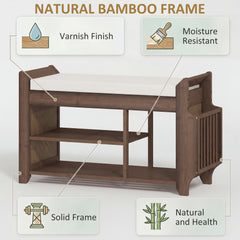 HOMCOM Shoe Bench 2-Tier Boot Section Entryway Storage Bench Cushioned Seat 100 x 30 x 50 cm Dark Brown and Cream